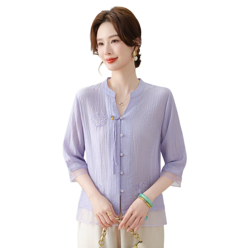 Мама летняя хлопковая и льняная рубашка 2025 новая рубашка