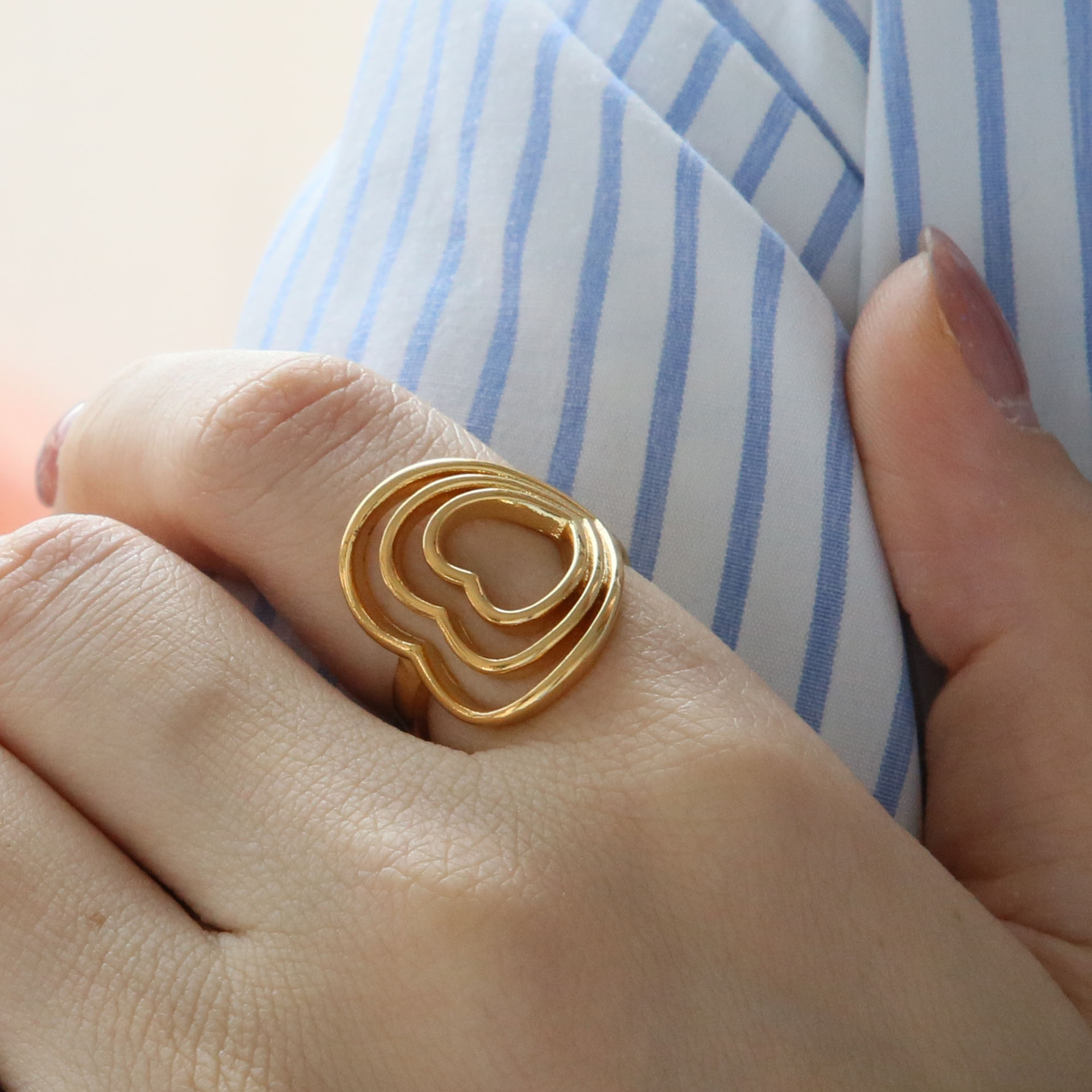 Holiday, Daily Occasion Copper Material Wholesale IG Style Sweet Heart Shape Copper Hollow Out 18K Gold Plated Open Rings