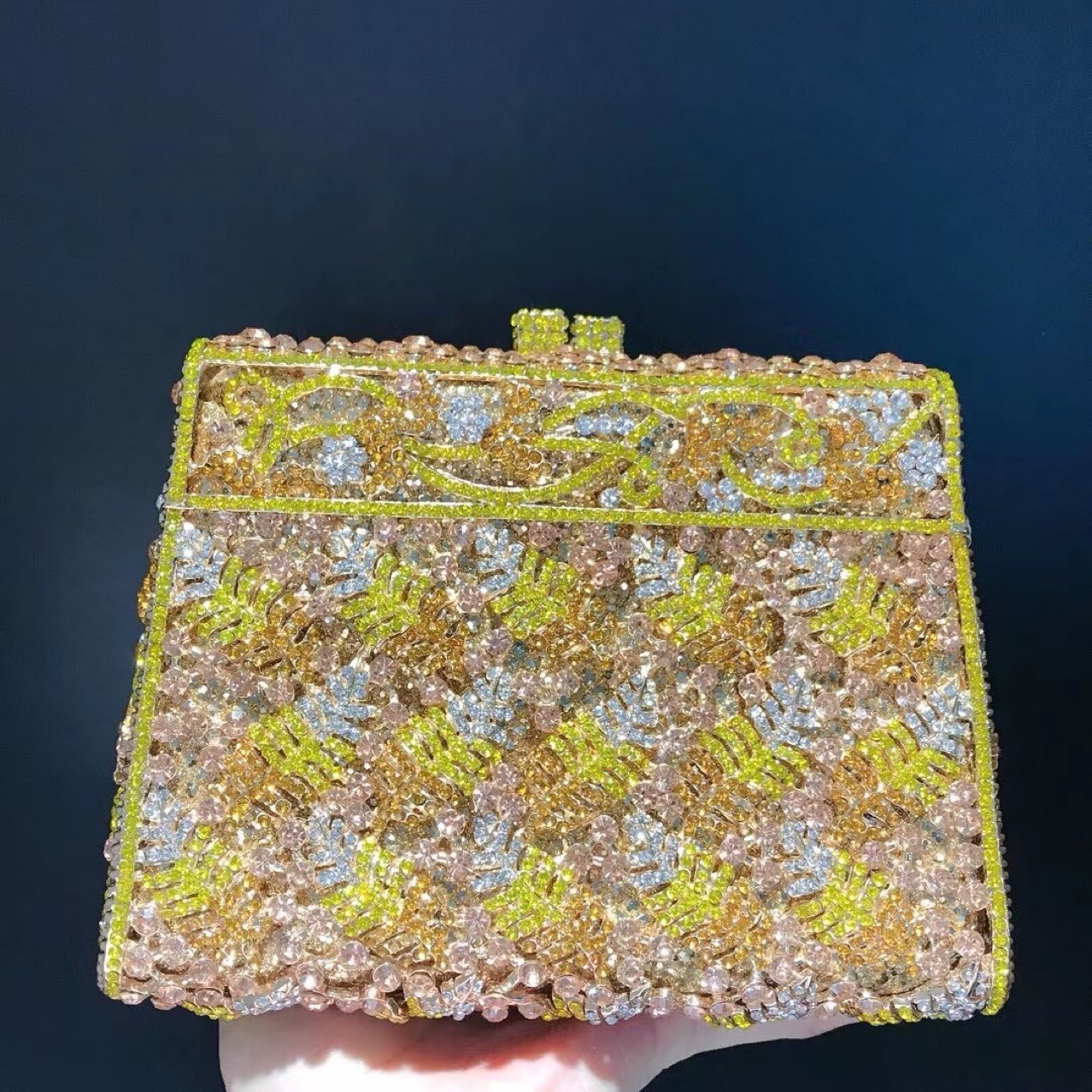 Nuevo hueco transfronterizo hoja de diamante caja trapezoidal bolsa de banquete de diamantes bolsa de mano clutch