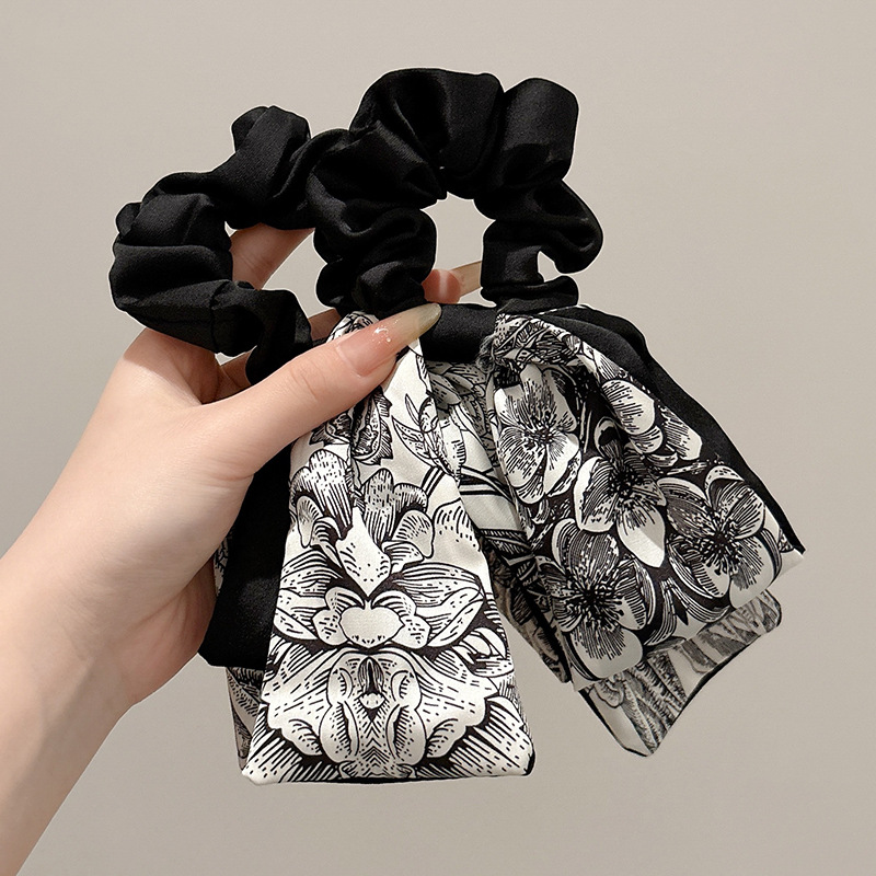 Nueva cinta de tinta china, bufanda de seda, anillo para el cabello, sentido de alto nivel femenino, cinta para el cabello, cuerda para el cabello, cuerda para el cabello, cola de caballo baja, cuerda para el cabello, accesorios para el cabello