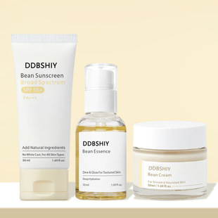 Cross-Border Soybean Facial Skin Care Three-Piece Set Soybean Protective Spf Cream Essence Soothing Cream Export Tk Hot Style