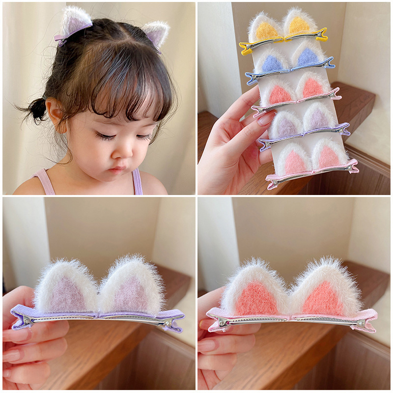 Plush cat hairpin female cat ears small clip headdress children's cute Internet celebrity furry hairpin top clip duckbill clip