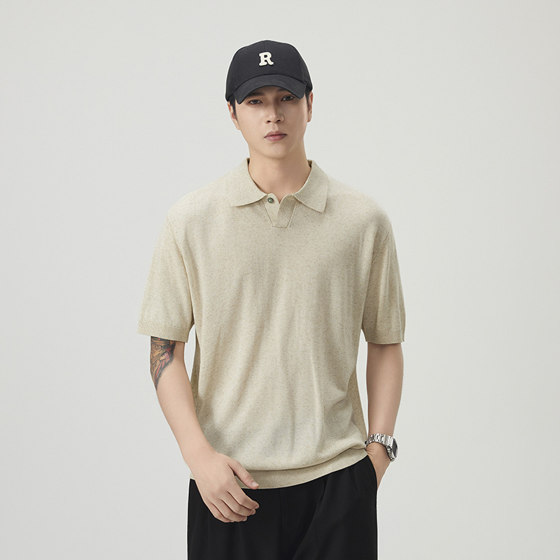 Linen Breathable Lyocell High-Elastic Short-Sleeved Summer Men's Loose Polo Shirt Versatile Base Layer T-Shirt