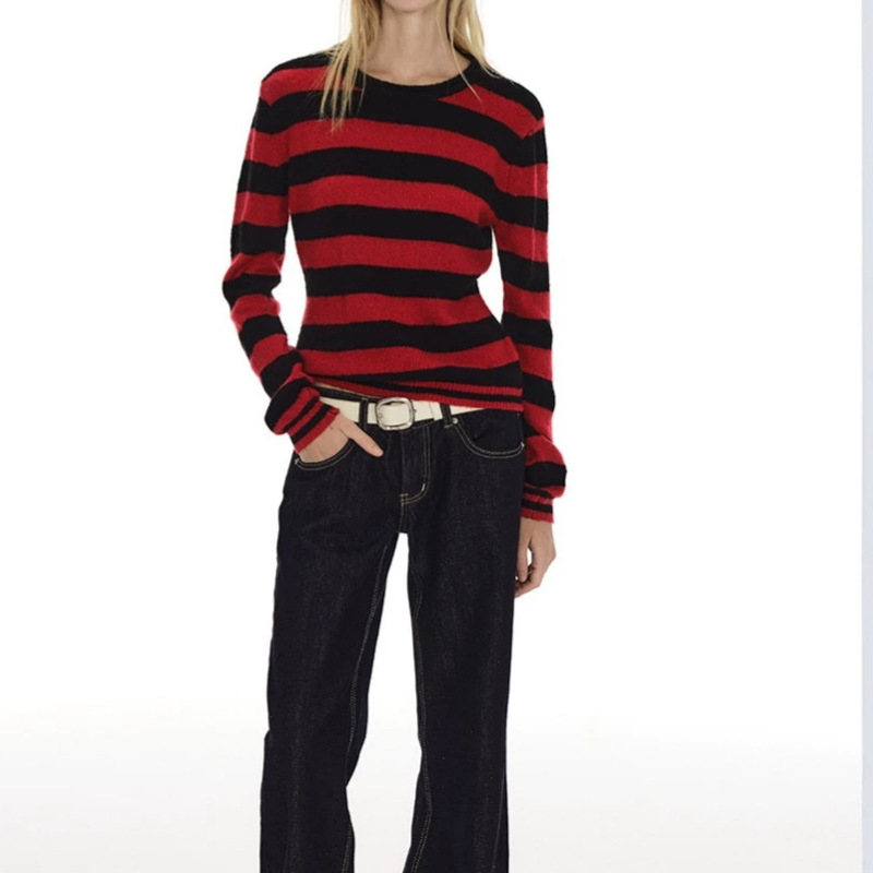 CountryMome classic retro striped knit sweater, women's outerwear, autumn knit top, suitable for layering CountryMome classic retro striped knit sweater, women's outerwear, autumn knit top, suitable for layering