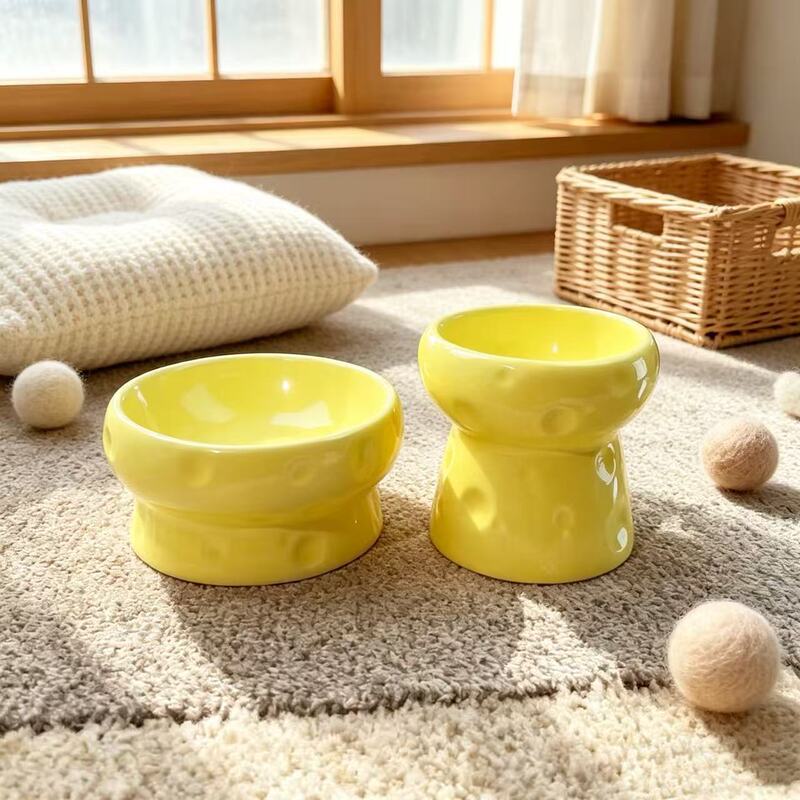 Popular Cheese-Themed Ceramic Pet Bowl, Elevated Cat Bowl, Neck-Protecting Cat and Dog Food Bowl, High Aesthetic Pet Feeding Bowl Popular Cheese-Themed Ceramic Pet Bowl, Elevated Cat Bowl, Neck-Protecting Cat and Dog Food Bowl, High Aesthetic Pet Feeding Bowl