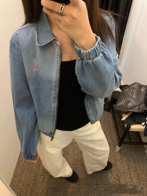 RL拉夫哈灵顿夹克牛仔立领拉链外套小马刺绣美式复古哈灵顿外套女|undefined