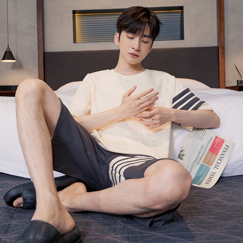 [Personalizada] algodón de verano de mangas cortas pantalones cortos pijamas hombres casuales grandes sueltos juveniles de mediana edad set de ropa de hogar