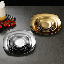 304不锈钢韩式四方盘金色火锅烤肉调料碟创意家用平底小吃吐骨盘