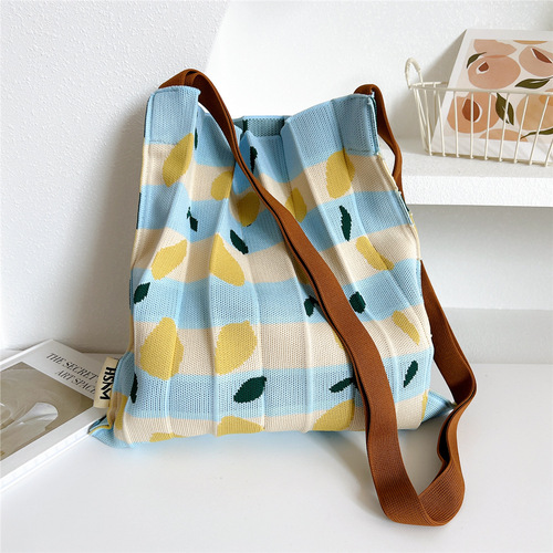 ins organ cross-body bag pleated foldable knitted shopping bag shoulder bag fashion niche design bag Korea
