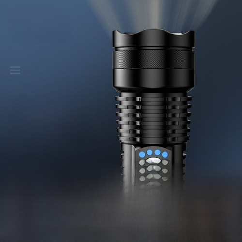 Cross-border Top 50 High-Intensity Flashlight with Telescopic Zoom, Outdoor Waterproof, Battery-Indicated Charging, Multifunctional Lighting Lamp