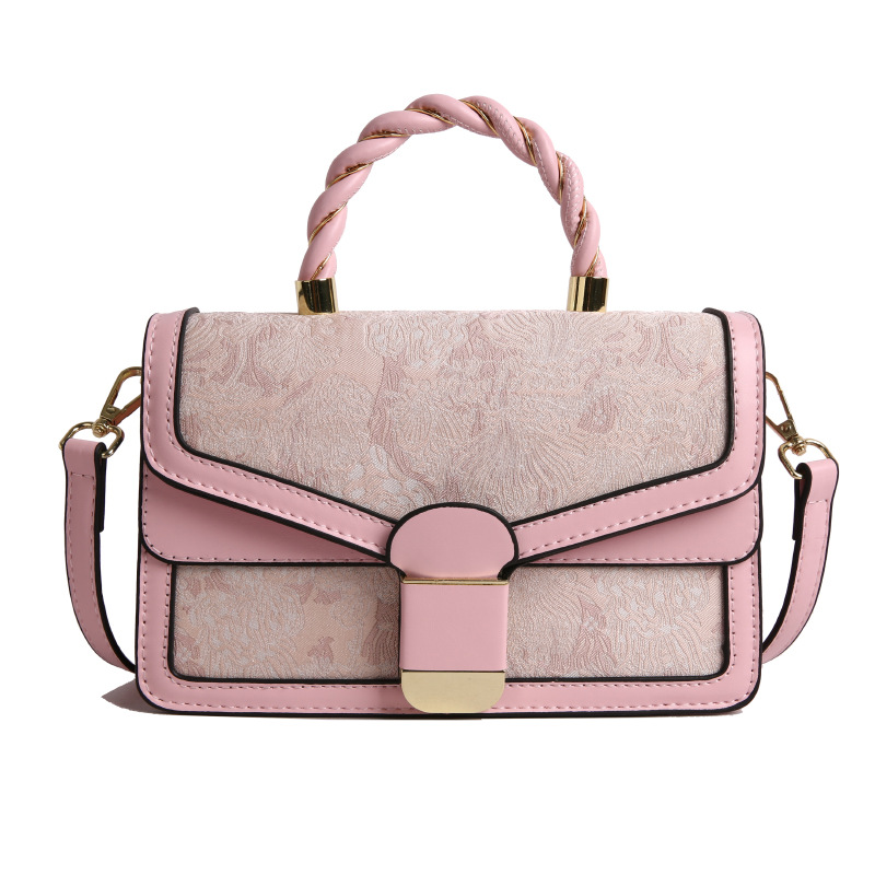 Bolso Baco de textura transfronteriza 2025 verano nuevo estilo bolso de hombro de estilo étnico bolso de mensajero de color de contraste retro mujer