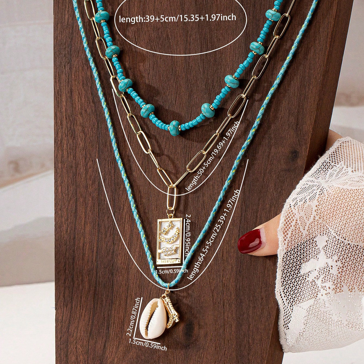 Holiday, Daily Occasion turquoise, Zinc alloy Material Conch Pattern Marine Style Conch Turquoise Zinc Alloy Beaded Chain Paperclip Chain Pendant Necklace In Bulk