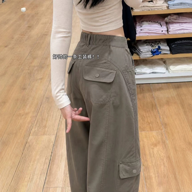 American-style athletic pants, new spring/autumn collection, high-waisted, loose-fitting, casual, floor-length, with a relaxed drape, straight-leg design, and wide-leg style American-style athletic pants, new spring/autumn collection, high-waisted, loose-fitting, casual, floor-length, with a relaxed drape, straight-leg design, and wide-leg style