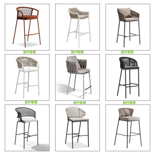 Outdoor woven rope chair, rattan backrest chair, bar and restaurant high stool, trendy bar counter stool, Nordic modern outdoor chair