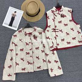 南油轻奢欧货棉麻混纺面料新中式提花重工小马刺绣宽松显瘦百搭国