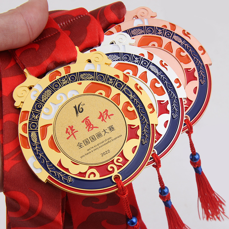 Medallas de alta gama estilo chino para eventos deportivos, premios honoríficos, placas conmemorativas de metal y bronce con grabado de alta calidad.