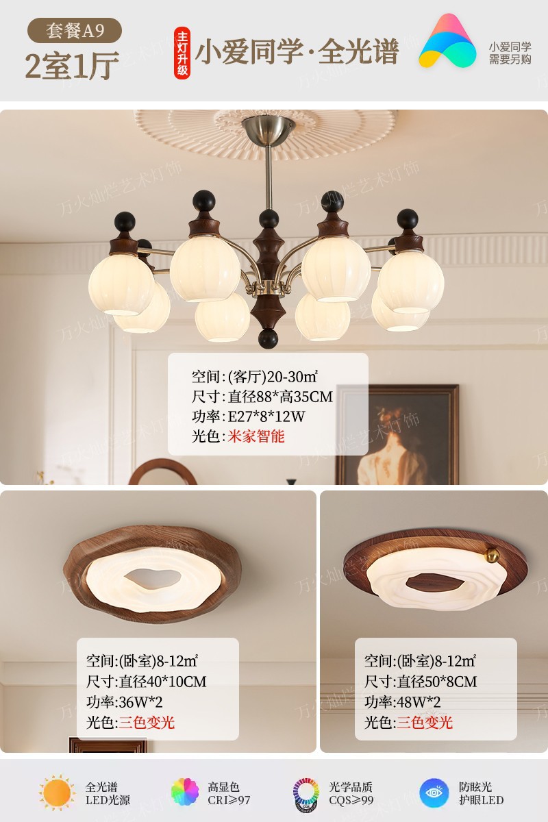 【설치 포함】 A9 패키지 - 방 2개, 거실 1개 - 메인 조명 스마트 업그레이드