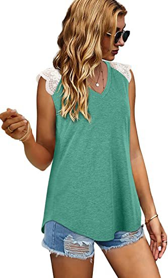 Abbigliamento da donna 2024 T-shirt canotta allentata in pizzo patchwork da donna estivo 2024 con maniche volanti_voghion.com