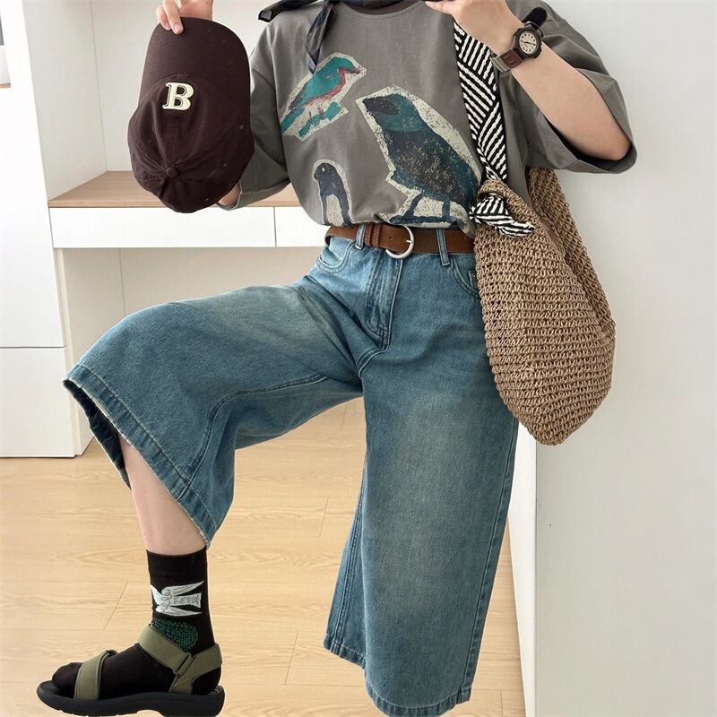 American Retro Wide-Leg Cropped Jeans for Women, Summer Plus-Size Loose Fit for Pear-Shaped Body, Slimming Straight Pants American Retro Wide-Leg Cropped Jeans for Women, Summer Plus-Size Loose Fit for Pear-Shaped Body, Slimming Straight Pants