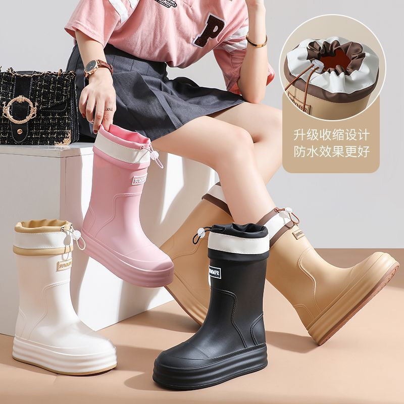 雨鞋时尚束口中筒短筒女款新款外穿胶鞋耐磨成人防滑防水水鞋雨靴