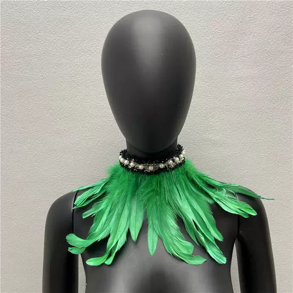 Cross-border Hot Sale Gothic Style Feather Scarf Halloween Masquerade Pearl Lace Scarf Costume Accessories
