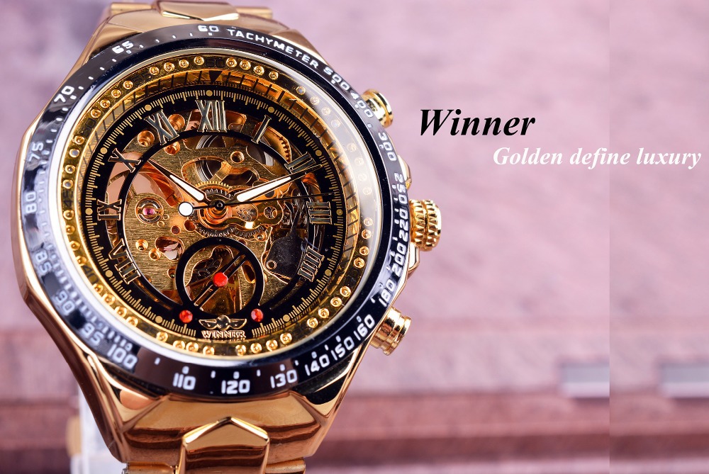 Reloj automático mecánico para hombre en acero inoxidable oro_voghion.com