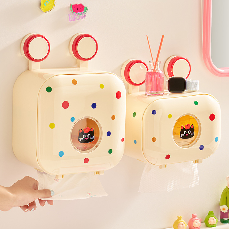 Dopamine Suction Cup Bathroom Tissue Box, Punch-Free Wall-Mounted Bathroom Toilet Tissue Box, Roll Paper Box, Toilet Paper Box