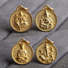 S925银黄财绿度母象神地藏银镀金古法金diy吊牌立体藏式文玩配件