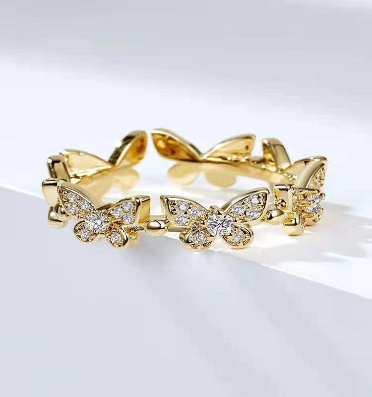 Designer Butterfly Ring Adjustable Open Full Diamond Sparkle_voghion.com