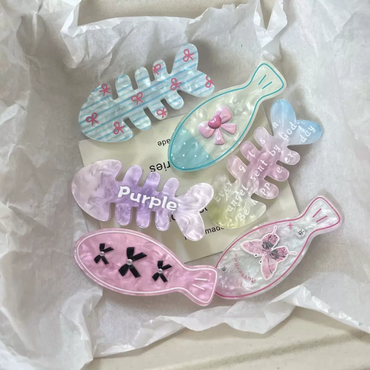少女心渐变蝴蝶结小鱼干发夹可爱鱼骨鸭嘴夹碎发刘海夹边夹发卡新