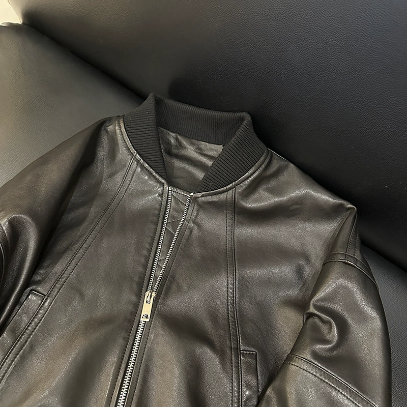 Short retro baseball uniform, jacket, genuine leather, oversize