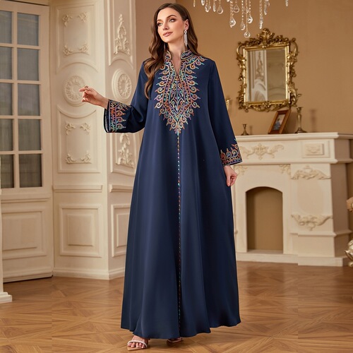 Casual robe embroidered V-neck dress jalabiya robe Southeast Asia