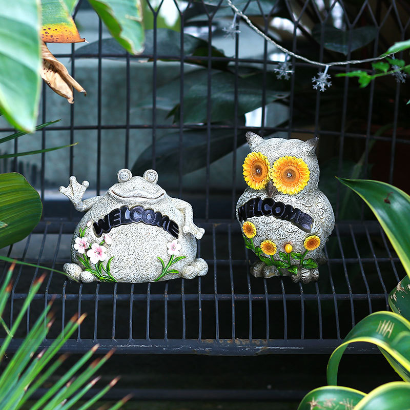 Lámpara solar decoración búho Rana al aire libre jardín césped creativo artesanía decoración resina decoración paisaje