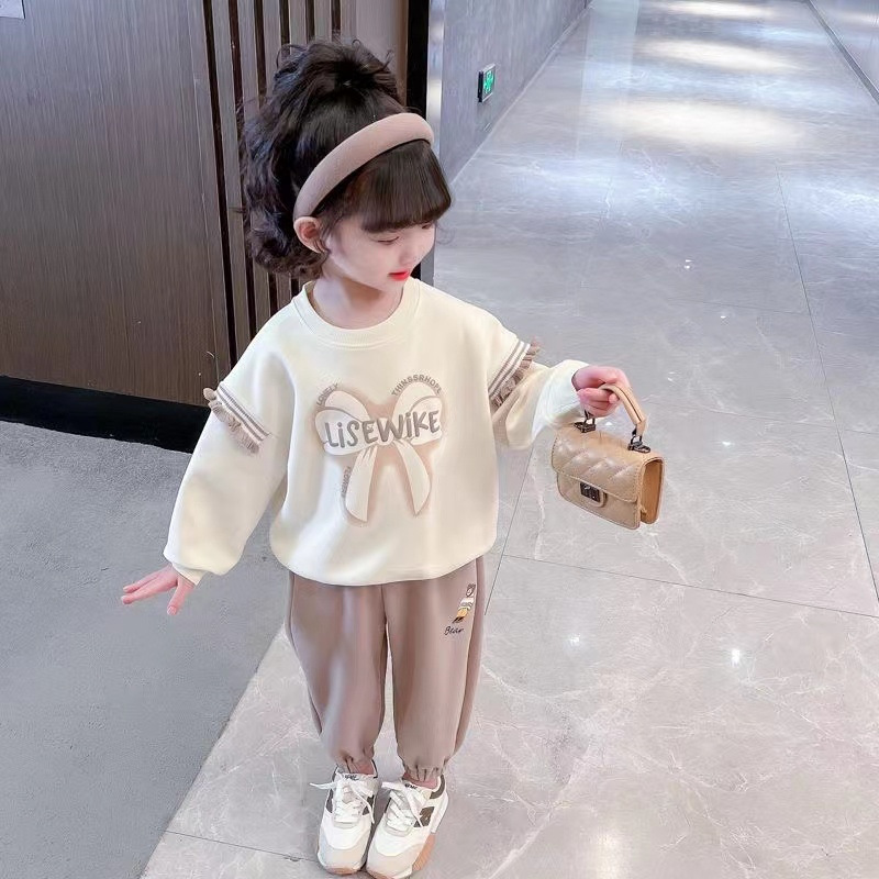 Spring 2023 Baby and Fashionable Girls' Long Sleeve Sweater Casual Sports Pants Two Piece Set_voghion.com