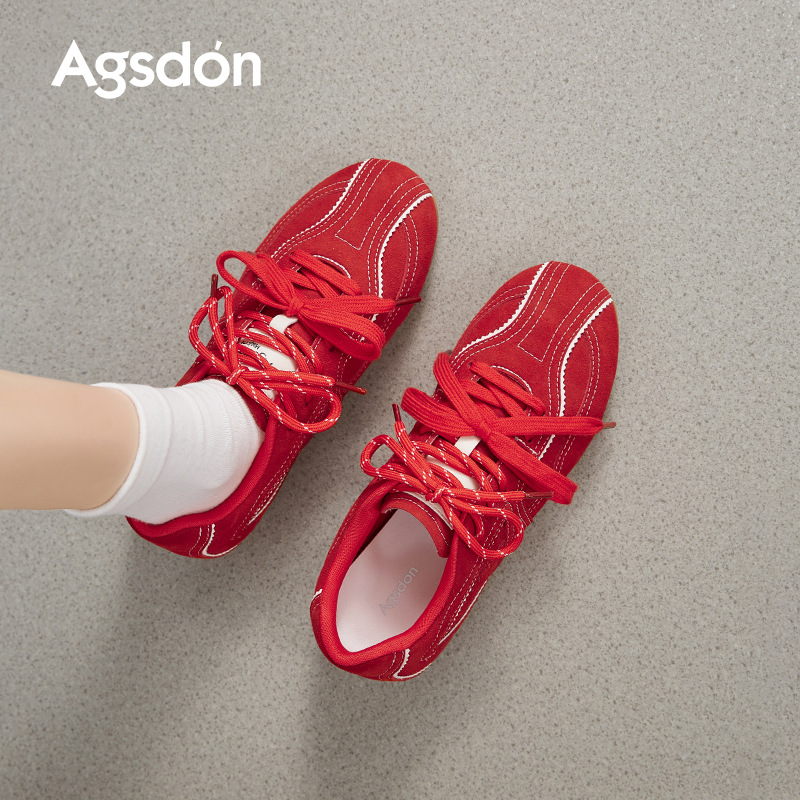 Augustion zapatos de entrenamiento alemanes planos rojos para mujer 2025 nuevos zapatos de ballet de verano Forrest Gump zapatos deportivos ligeros casuales