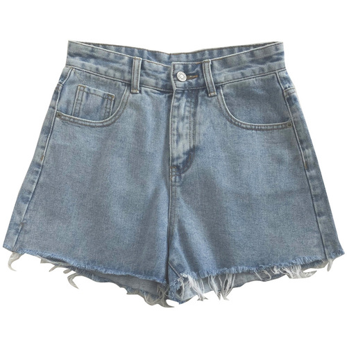 Women's Summer Jeans Shorts with Frayed Hem High-Waist Slimming Loose Wide Leg Super Short A-Line Hot Pants Trendy