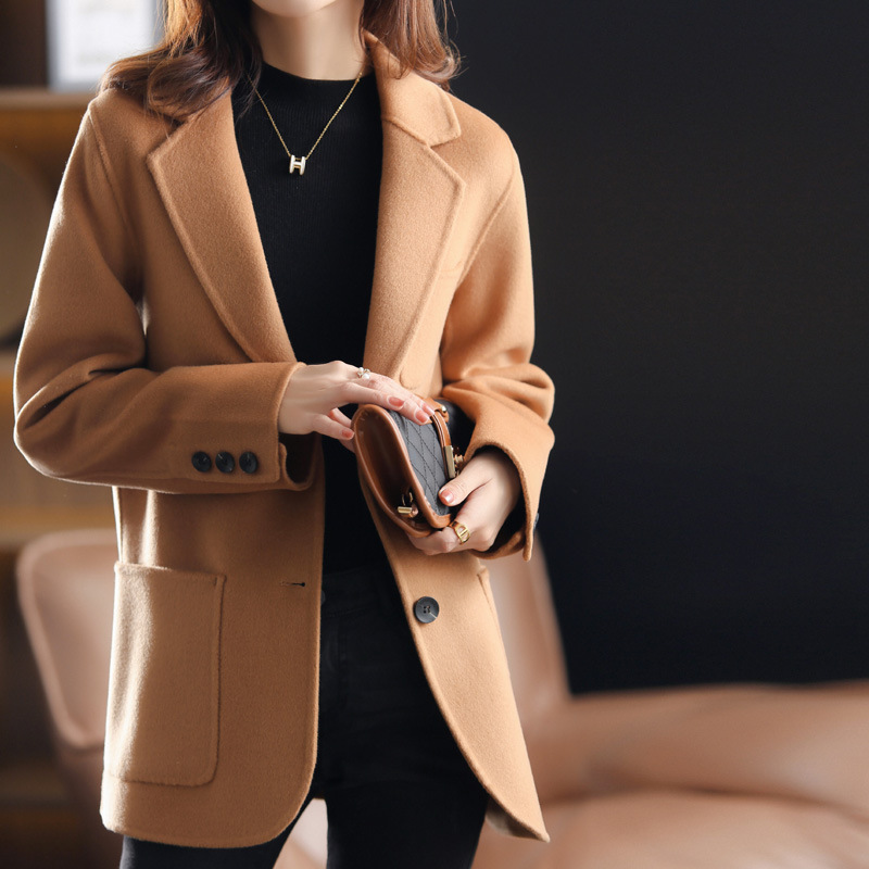 100% 양모 양면 모직 코트 여성용 쇼트 22 가을과 겨울 새로운 슬림 핏 작은 모직 작은 세트 자켓