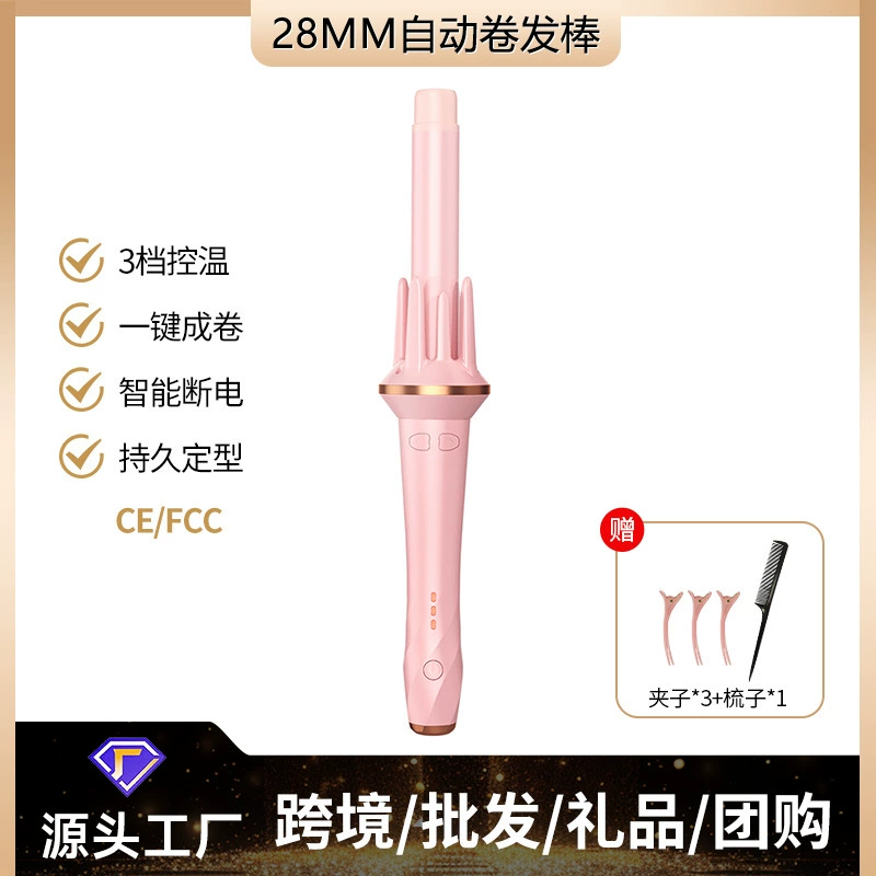 Automatic Curling Iron 28 mm, 3-Temp Auto-Rotate Barrel, Safe No-Damage Styling
