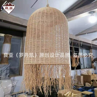 非标定制编织藤吊灯纸绳吊灯东南亚欧美餐厅服装店编织装饰大吊灯