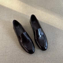 现货~简约圆头小皮鞋粗跟2026春季舒适百搭通勤风一脚蹬乐福鞋