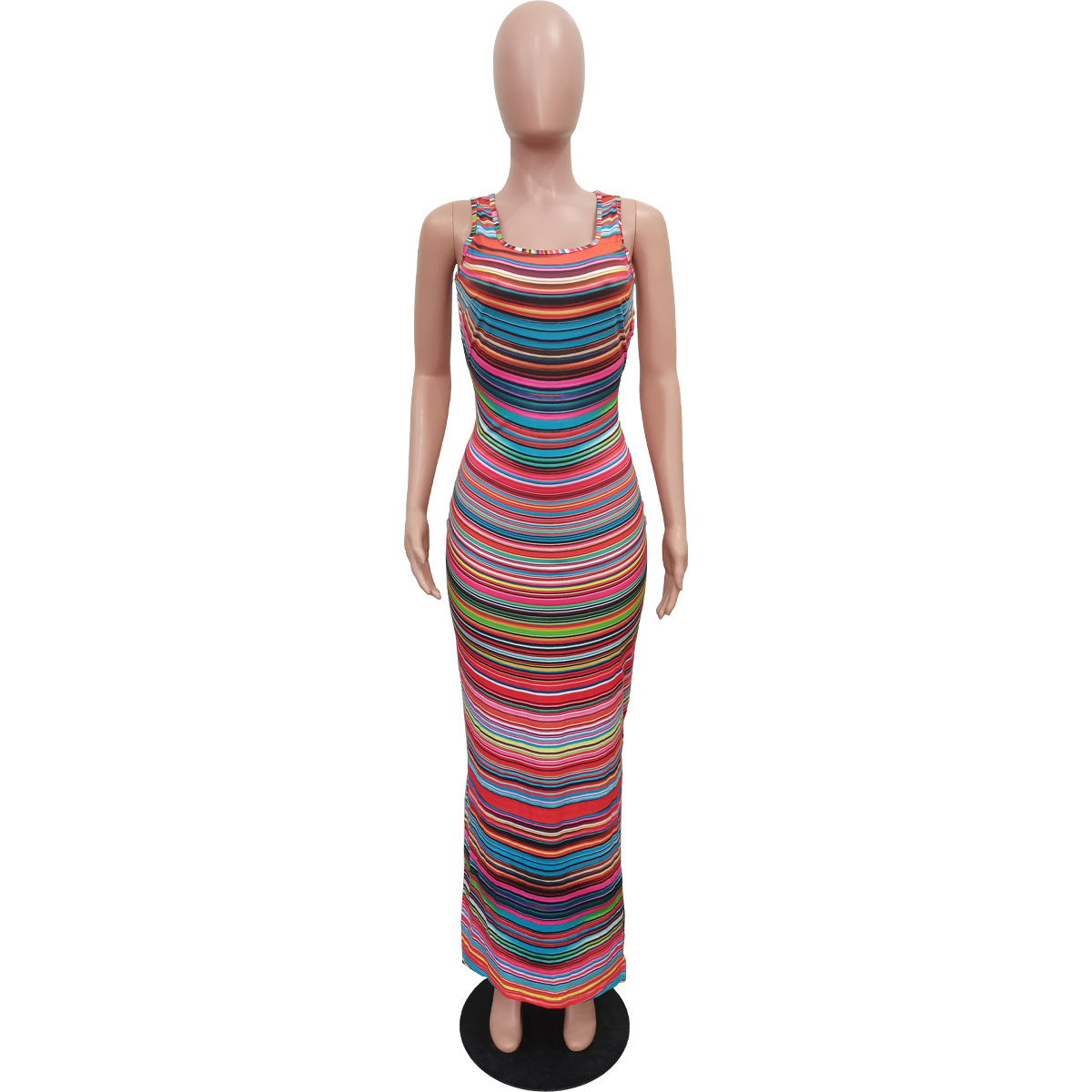 Women Clothing Spring Summer Sleeveless Colorful Printing Split Dress