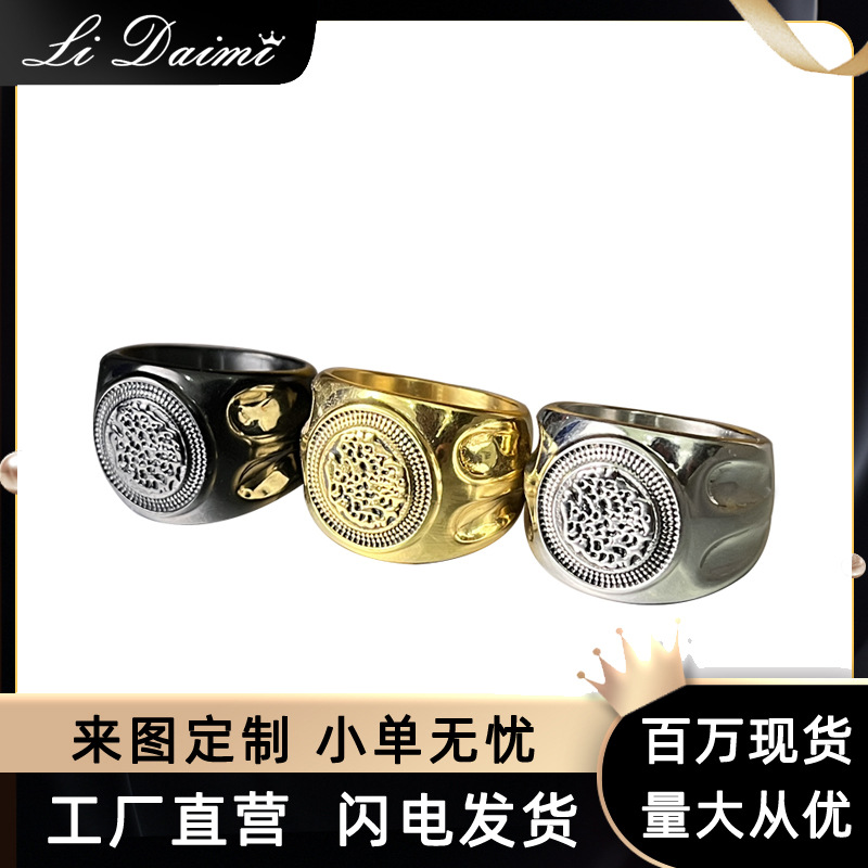 Glossy fashionable golden black ring for men and women stainless…