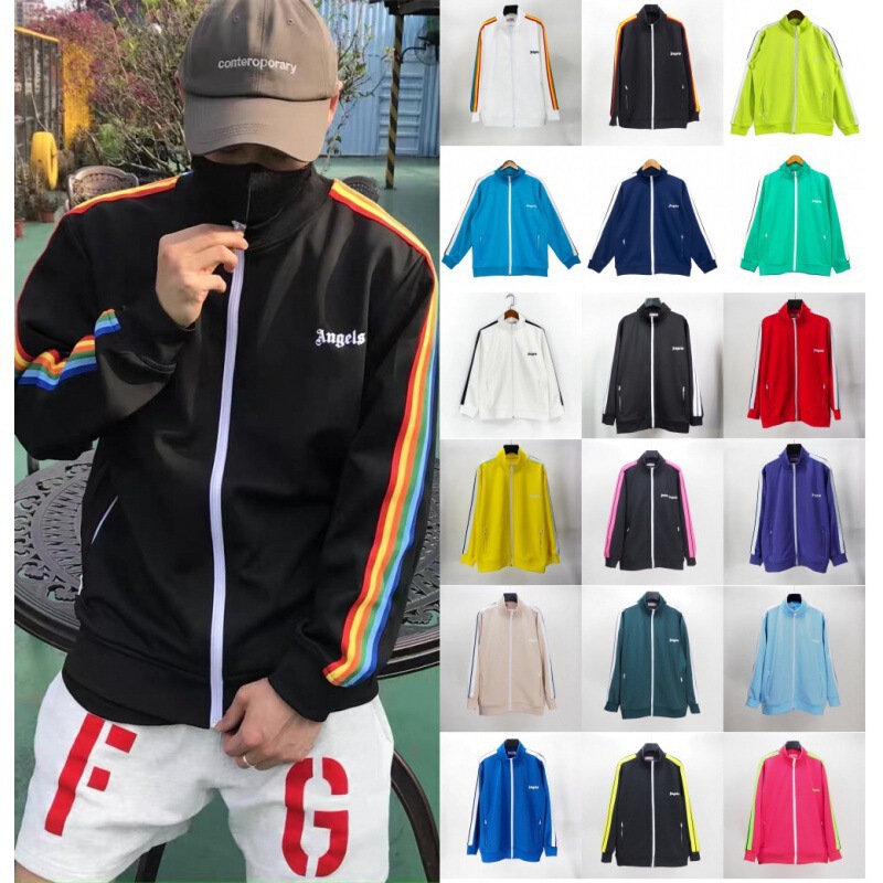 Cross-Border Pa Trendy Brand Rainbow Stripesd Webbing Zipper Jacket Palm Tree Retro Sports Casual Jacket School Uniform Couple
