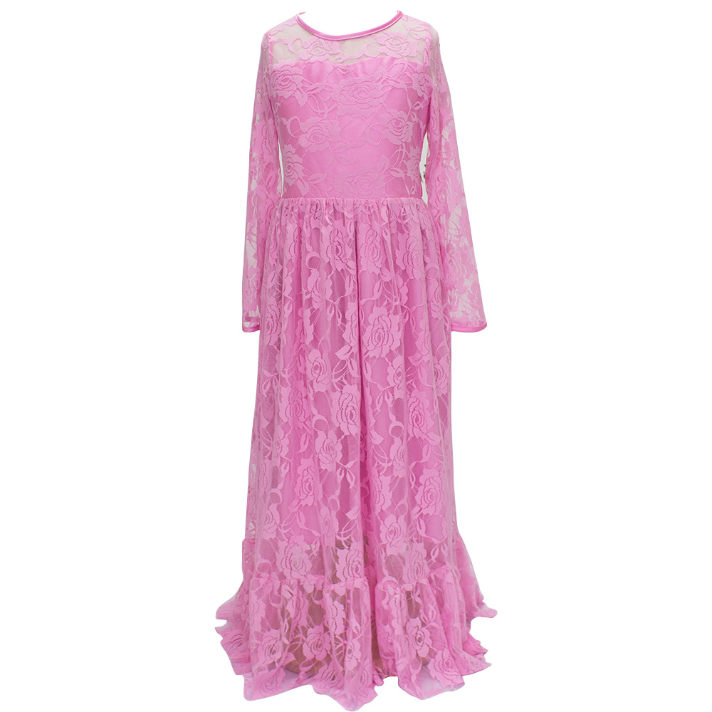 Vestido de novia para niñas, estilo europeo y americano, de encaje, manga larga, vestido de hada, vestido largo para cumpleaños y actuaciones.