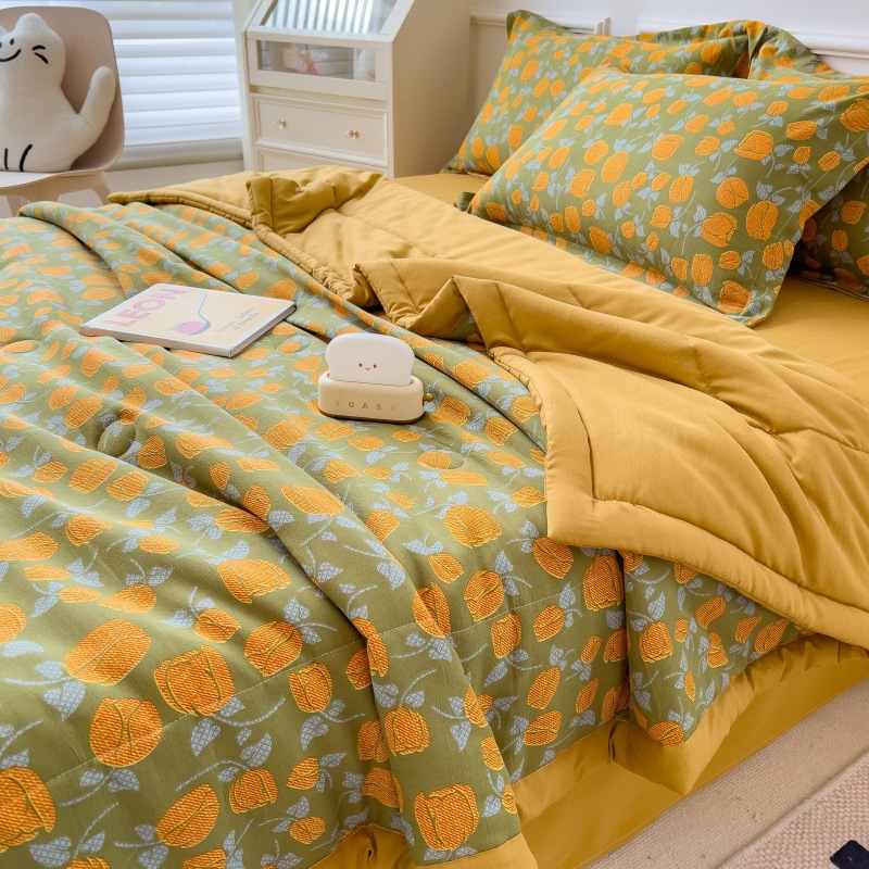 Edredón fresco de verano de hilo de doble capa Edredón de aire acondicionado simple y doble Edredón fino de verano para niños de verano Edredón lavable a máquina
