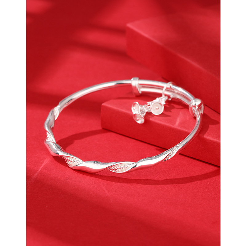 999 plata esterlina orquídea pulsera de plata hembra Campana de cáñamo patrón Push-Pull sólido joven nicho diseño pulsera de plata pura