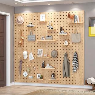 Solid Wood Hole Board Wall Storage Rack Living Room Wall Hanging Partition Storage Rack Background Wall Simple Wooden Bookshelf Dropshipping