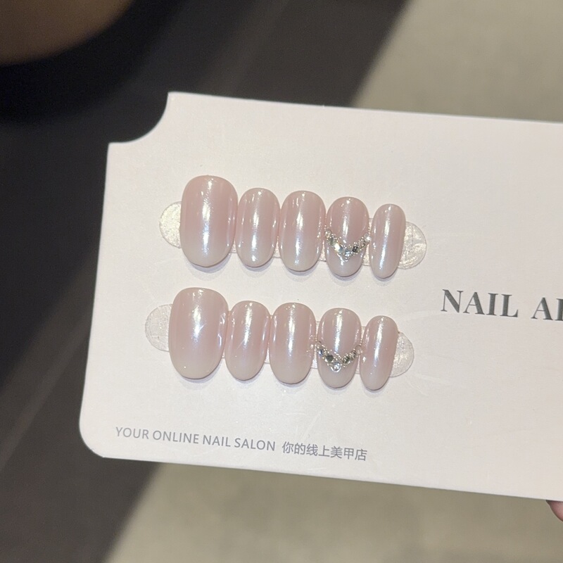 Beauty Tears Hailey Whitening Casual Small Diamond Handmade Wearable Nails Ins Style Autumn and Winter Nail Art Patch Fake Nail Patch
