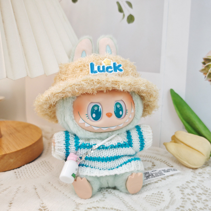 17 センチメートルビニールぬいぐるみマカロンラブブ LABUBU ベビー服ピンクのガーゼスカートヘアアクセサリー交換服|undefined