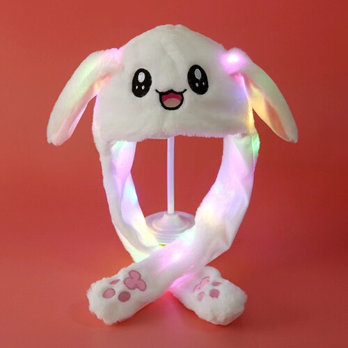 Factory Direct Sale Bunny Hat Parent-Child Version Plush Pinchable Ears that Move Popstar Cartoon Light-Up Glowing Hat